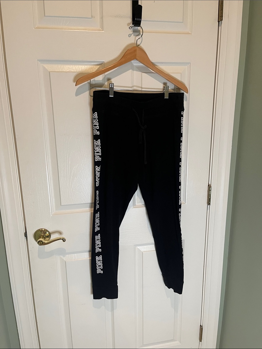 PINK Victoria's Secret Black Joggers with White Side Logo